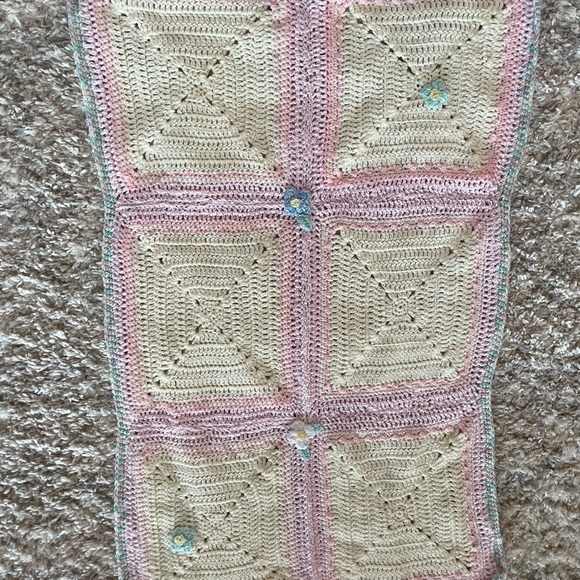 Handmade Baby Blanket with flowers 39” by 27” - Picture 3 of 7